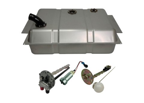 FiTech Go EFI Fuel Tank Kits 58049 Tank, Steel, Silver Powdercoated, Swap, 340 lph, 20 Gallons, Side Fill Location, Chevy, GMC, Kit