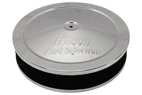 FiTech Air Cleaners 42200 Cleaner, Round, 1.50 in. Dropped Base, 14.00 Diameter, Chrome Cleaner Top, 2.00 in Element, Each