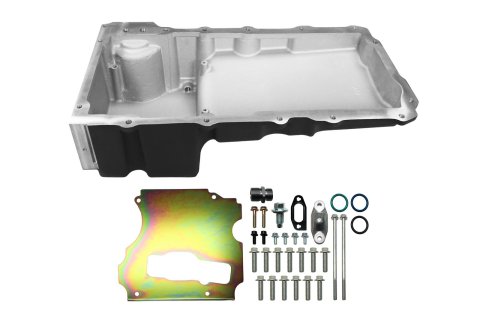 FiTech Plus LS Swap Oil Pans 130201 Pan, Engine Swap, Standard Profile, Cast Aluminum, Black, 6.00 Quart Capacity, 4.25 in. Stroke Clearance, Chevy, LS, V8, Each