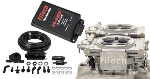 FiTech Go EFI 2x4 625 HP System/Go Spark Fuel Injection Master Kits 93161 System, System, Bright Aluminum Finish, Kit, Inline Pump, CDI Box, Kit