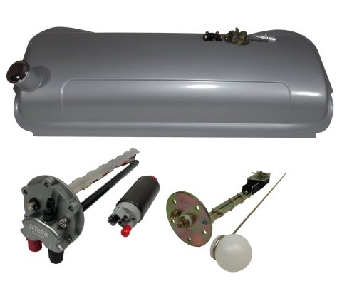 FiTech Go EFI Fuel Tank Kits for 1932 MODEL B, BB, SEDAN DELIVERY - 58001 Tank, 14.5 Gallon, Steel, Silver Powdercoated, Ford, Kit