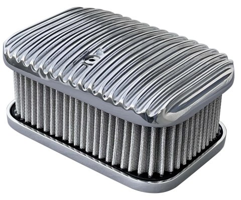 FiTech EFI 3x2 D-Shaped Air Filter Assemblies 42401 Cleaners, Rectangular, Opening, 3 x 2 Systems, Finned Top, Polished, Cotton Gauze Gray Element, with Hardware, Set of 3