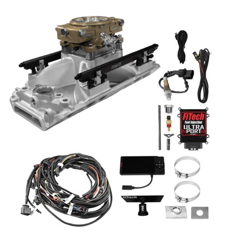 FiTech Ultra Port EFI BBC Systems 30-11-514 Fuel Injection Systems, EFI, Intake Manifold, Gold Throttle Body, ECM, Gasoline, E85, 500 HP, Chevy, Big Block, Oval Port, Kit
