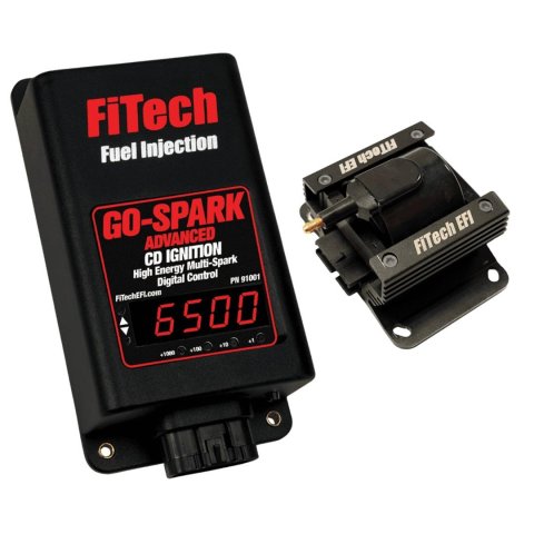 FiTech Go-Spark Advanced Ignition Box and Coil Kits 91101 Box, Advance, Digital, Capacitive Discharge, Adjustable Rev Limiter, Timing Control, Coil, Male/HEI, Black, 50,000 V, Kit thumbnail 1