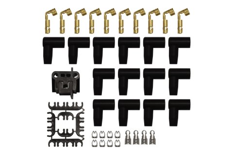 FiTech Go-Spark Ceramic Spark Plug Wire Sets 90014 Wires, Go-Spark, Pre-Made, Ceramic, Black, 8mm, Spiral Core, 90 Degree Boots, Under Header, HEI, Chevy, Small Block, Set thumbnail 1