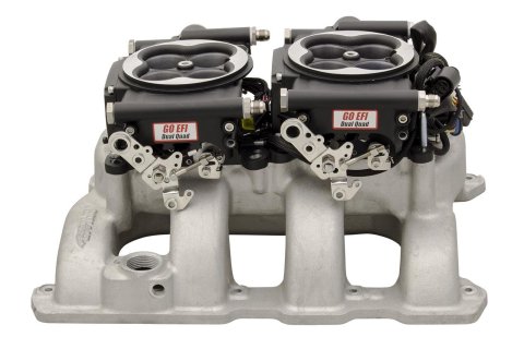 FiTech Go EFI 2x4 625 HP Fuel Injection Systems 30062 System, Dual-Quad Self-Tuning, Throttle Body, Satin Black, Injectors, ECM, Kit thumbnail 2