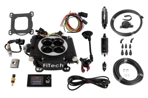 FiTech Go EFI 4 600 HP Self-Tuning Fuel Injection Systems 31002 System, Self-Tuning, Throttle Body, Black Powdercoated, Injectors, ECM, Kit thumbnail 1
