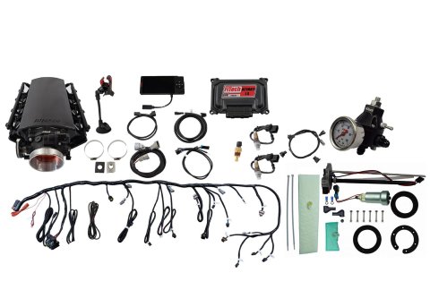 FiTech Ultimate LS EFI 500 HP Fuel Injection Systems with Go In-Tank Module 76102 System With Short Cathedral Intake, Transmission Control, In Tank 440 LPH Pump & Regulator Master Kit