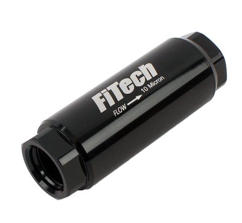 FiTech Go Fuel Inline 10 Microns Filter with -8 AN Inlet Size 55002 Filter, Inline, microns, Black Aluminum Housing, Stainless Steel Mesh Element, Female Straight Cut O-ring, Gas, Flex, Each