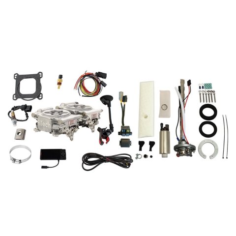 FiTech Go EFI 2x4 625 HP System Fuel Injection Master Kits 36661 Bright Aluminum With In-Tank Regulated Pump 340 LPH Kit
