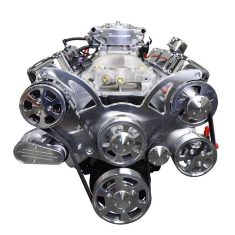BluePrint Engines GM 496 C.I.D. 600 HP Stroker Dressed Fuel Injected Long Block Crate BP4967CTFK Engine with EFI, Plugs, Wires, & Complete Polished Pulley Kit Installed w/ WP, Alt, A/C. thumbnail 1
