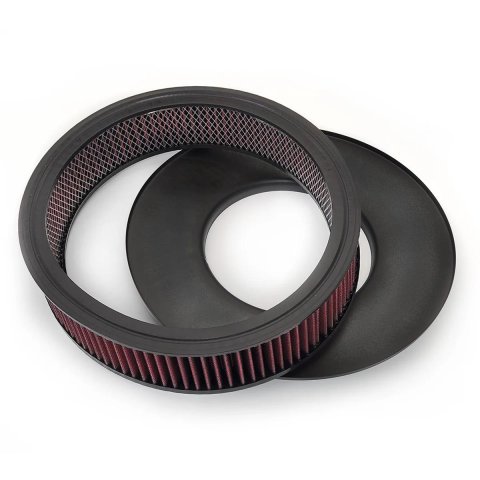 BluePrint Engines Air Cleaners BPP144BK Cleaner, 14.000 in Diameter, Logo, Black Powdercoated, Steel, 3.000 in. Thick Filter, Flat Base, 4500 Flange, Dominator, Each thumbnail 1