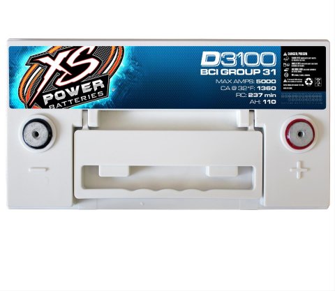 XS Power AGM Batteries D3100 Battery, 12 V, AGM, 1,564 Cranking Amps at 32 Degrees F, Top Post, 13.03 in. Length, 6.77 in. Width, 8.43 in. Height, Each thumbnail 3