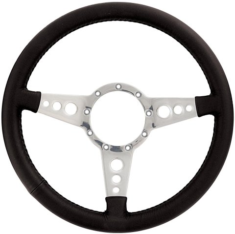 Lecarra Mark 4 GT Steering Wheels 42201 Wheel, GT, Black Leather Grip, Aluminum, Polished, 3-Spoke, 14 in. Diameter, 9-Bolt Mount, Each thumbnail 1