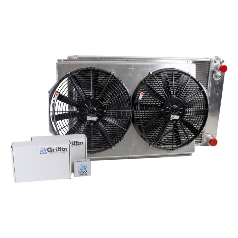 Griffin Performance Fit Radiator Combos CU-70010-LS Radiator, Crossflow, Aluminum, Natural, Dual Fan, Buick, Chevy, GMC, Oldsmobile, Pontiac, Kit thumbnail 3