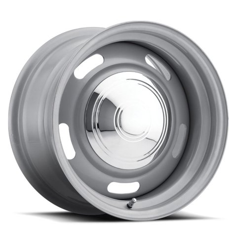 Vision American Muscle 55 Rally Series Silver Wheels 15x6 Wheel, Rally, Steel, Silver, 15 in. x 6 in., 5 x 4.50/4.75 in. Bolt Circle, 4.00 in. Backspace, Each thumbnail 1
