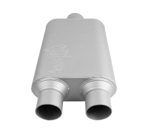FlowMonster 2-Chamber Steel 3 Inch Muffler 430402-FM Muffler, FlowMonster, Aggressive Sound, 2-Chamber, 3.00 in. Single Inlet, 2.50 in. Dual Outlet, Steel, Aluminized, Universal, Each