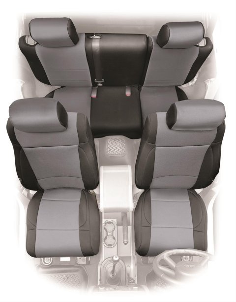 Smittybilt Neoprene Seat Cover Sets S/B471201 Covers, First Row/Second Row, Bucket/Bench, Highback, Neoprene, Black/Black, Set thumbnail 2