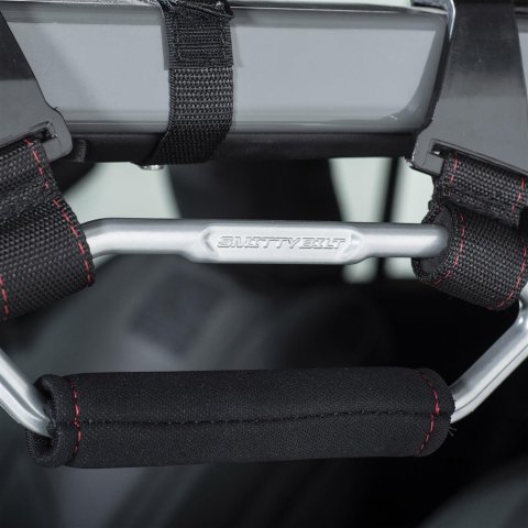 Smittybilt Roll Bar Accessories S/B779311 Powder Coated Aluminum Handle That Can Be Mounted Using Factory Points , Black and Silver. Sold As A Pair. thumbnail 1