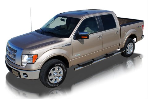 Raptor Series 4 in. Wheel-to-Wheel Oval Tube Side Step Bars for 2009-2014 F-150 - 0403-0186 Nerf Bar, 4" SS Wheel to Wheel, Polished Stainless Steel, 09-14 Ford Crew Cab (5.5ft Bed) thumbnail 1