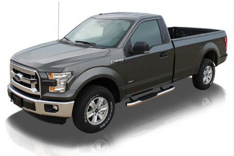 Raptor Series 5 in. Cab Length OE-Style Curved Oval Tube Side Step Bars for 2017-2024 F-350 SUPER DUTY, F-250 2015-2024 F-150 - 1603-0371 Bars, OE Style Oval, Polished. SS, 2015-20 Ford Reg. Cab, 2017-20 Ford thumbnail 1