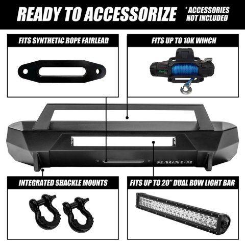 Raptor Series Magnum RT Front Bumpers for 2016-2023 TACOMA - FBM83TYN-RT Bumper, RT, Fabricated, Steel, Black Textured Powdercoated, Winch Ready, Front, Toyota, Each thumbnail 2