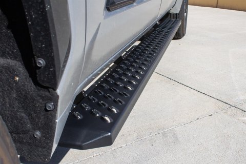 Raptor Series 6.5 in. Sawtooth Slide Track Running Boards for 2022-2025 TUNDRA - 2104-0142BT Boards, Tread Step, Aluminum, Black, Textured, Crew Cab, Toyota, Pair thumbnail 2
