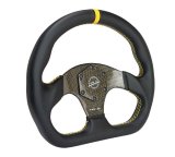 NRG Carbon Fiber Flat Bottom Steering Wheel (320mm) Yellow CF Center w/Yellow Stitch/Yellow Mark thumbnail 1