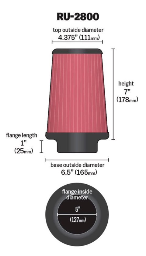 K&N Filter Universal Rubber Filter 5 inch Flange 6 1/2 inch Base 4 3/8 inch Top 7 inch Height thumbnail 1
