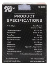 K&N Universal Air Filter (4in. Flange / 6in. Base OD / 4-5/8in. Top OD / 6in. Height) thumbnail 9