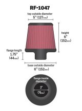 K&N Round Tapered Universal Air Filter 3 inch Flange 6 inch Base 5 inch Top 6 inch Height thumbnail 4