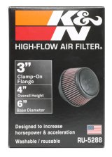 K&N Universal Round Clamp-On Air Filter 3in Flange ID x 6in Base OD x 4.625in Top OD x 3in Height thumbnail 8