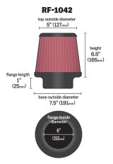 K&N Round Tapered Universal Air Filter 6in Flange ID x 7.5in Base OD x 5in Top OD x 6.5in Height thumbnail 1