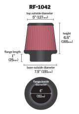 K&N Round Tapered Universal Air Filter 6in Flange ID x 7.5in Base OD x 5in Top OD x 6.5in Height thumbnail 7