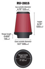 K&N Universal Clamp-On Air Filter 5in FLG / 6-1/2in B / 4-3/8in T / 8-3/4in H thumbnail 7