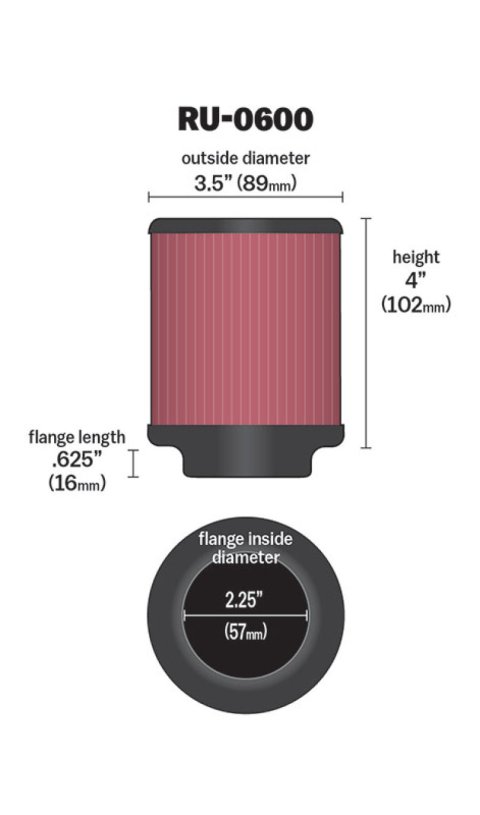 K&N Filter Universal Rubber Filter 2 1/4 inch Flange 3 1/2 inch OD 4 inch Height thumbnail 5