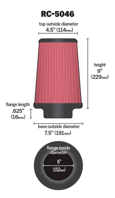 K&N Universal Chrome Filter 6 inch FLG / 7.5 inch Base / 4.5 inch Top / 9 inch Height thumbnail 4