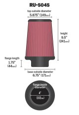 K&N Filter 4 inch Flange 6 3/4 inch OD Base 5 7/8 inch OD Top 9 1/2 inch Height thumbnail 5