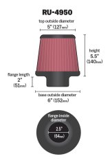 K&N Filter Universal Rubber Filter 2 1/2 inch Flange 6 inch Base 5 inch Top 5 1/2 inch Height thumbnail 5