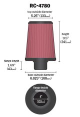 K&N Universal Filter Round Tapered 4in FlangeID / 6.625in Base OD / 5.25in Top OD / 9.5in Height thumbnail 7