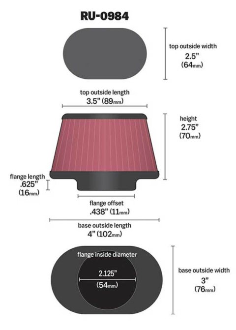 K&N Universal Rubber Filter 2.125in Flange ID/3in x 4in Tapered Oval/2.75in Height (4 Filters) thumbnail 5