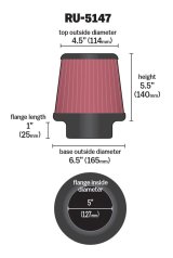 K&N Filter Universal Rubber Filter 5in Flange 6.5in Base 4.5in Top 5.5in Height thumbnail 4