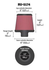 K&N Universal Rubber Filter-Round Tapered 2.5in Flange ID x 6in Base OD x 5in Top OD x 5in Height thumbnail 1