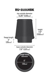 K&N Universal Rubber Filter Round Tapered 6in Flange ID x 7.5in Base OD x 5.25in Top OD x 8in Height thumbnail 3