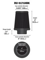 K&N Universal Rubber Filter-Round Tapered 4in Flange ID x 8in Base OD x 6.625in Top OD x 8in H thumbnail 1