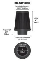 K&N Universal Rubber Filter-Round Tapered 4in Flange ID x 8in Base OD x 6.625in Top OD x 8in H thumbnail 7