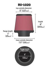 K&N Universal Tapered Filter 6in Flange ID x 7.5in Base OD x 5in Top OD x 8in Height thumbnail 4