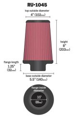 K&N Universal Tapered Filter 3.5in Flange ID x 5.5in Base OD x 4in Top OD x 8in Height thumbnail 2