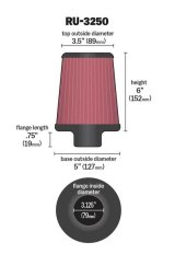 K&N Universal Tapered Filter 3.125in Flange ID x 5in Base OD x 3.5in Top OD x 6in Height thumbnail 4