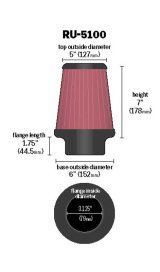 K&N Universal Clamp-On Air Filter 3-1/8in FLG / 6in B / 5in T / 7in H thumbnail 2